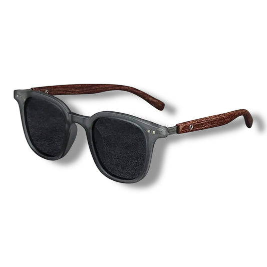 Wood Shadez Solbriller – Matt grå blå med imitert trestruktur